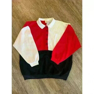 Vintage Huntington Ridge Sweatshirt 90s Red White Blue Collar Womens Size Large